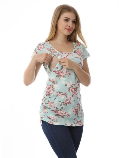 Summer Maternity Casual Leopard Print Breastfeeding Top