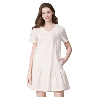 Summer Maternity Nursing Dress Casual Short Sleeve Cotton And Linen Fresh And Sweet