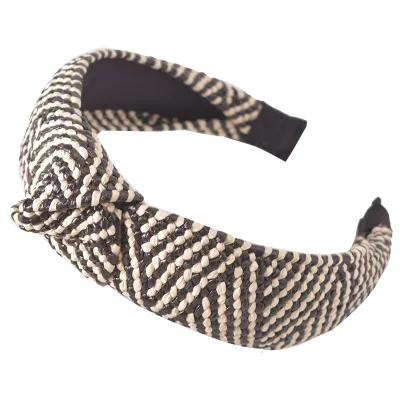 Women Simple Wide-Brimmed Hand-Woven Cross-Knotted Cloth Headbands
