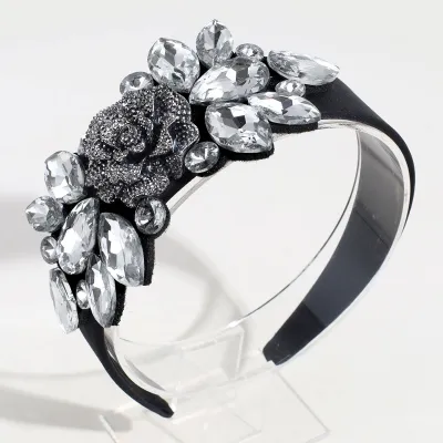 Women Fashion Exaggerated Floral Rhinestone Wide-Brimmed Headbands