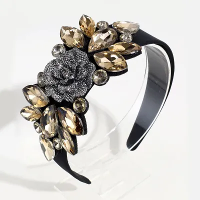 Women Fashion Exaggerated Floral Rhinestone Wide-Brimmed Headbands