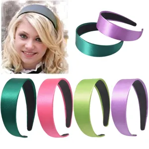 Women Simple Solid Color Wide Brimmed Satin Headbands