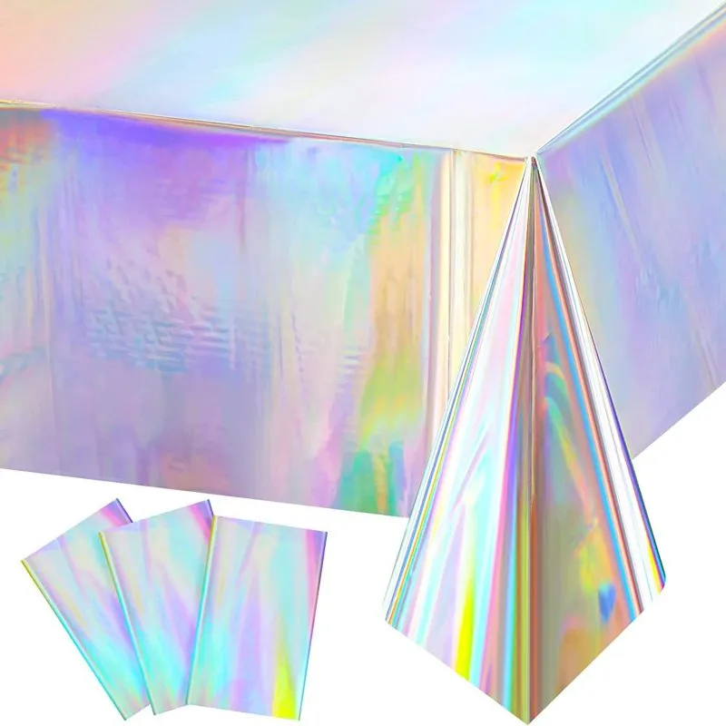 Laser Rainbow Solid Color Theme Party Tablecloth