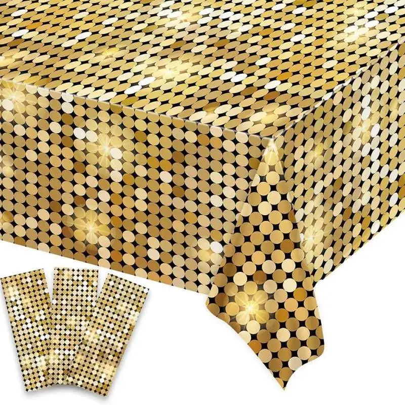 Gold Sequins Plastic Party Tablecloth Decorative Supplies 137x274