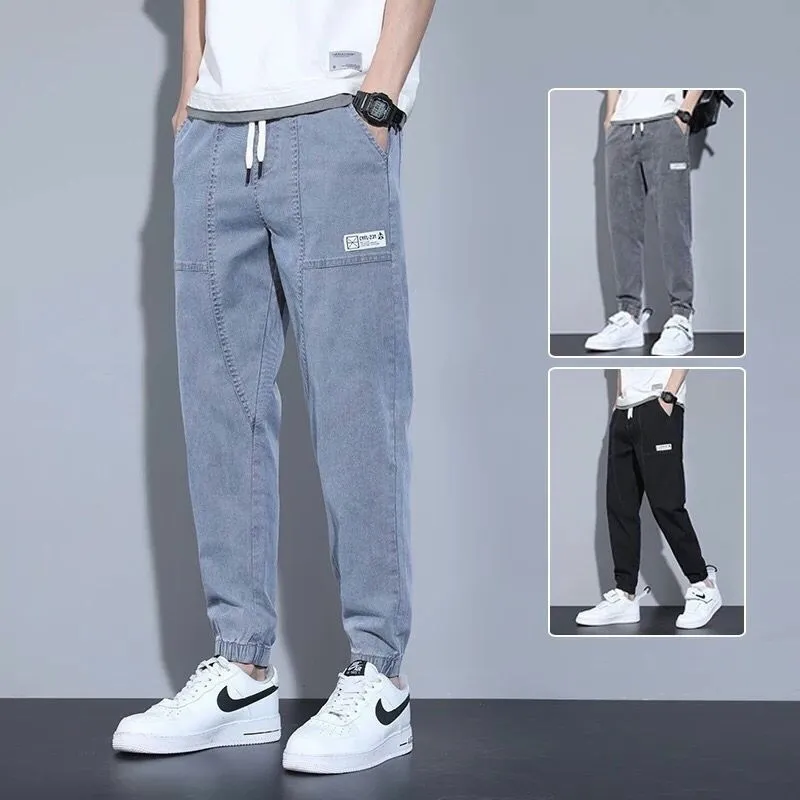 Men Fashion Casual Basic Plus Size Cropped Straight Leg Jogger Jeans
