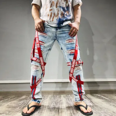 Men Fashion Casual Street Tide Ripped Denim Jeans
