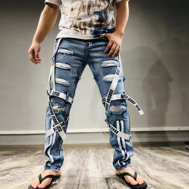 Men Fashion Casual Street Tide Ripped Denim Jeans