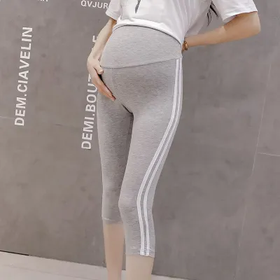 Summer Casual Side Stripe Belly-Supporting Cotton Leggings For Pregnant Women