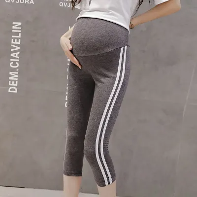 Summer Casual Side Stripe Belly-Supporting Cotton Leggings For Pregnant Women