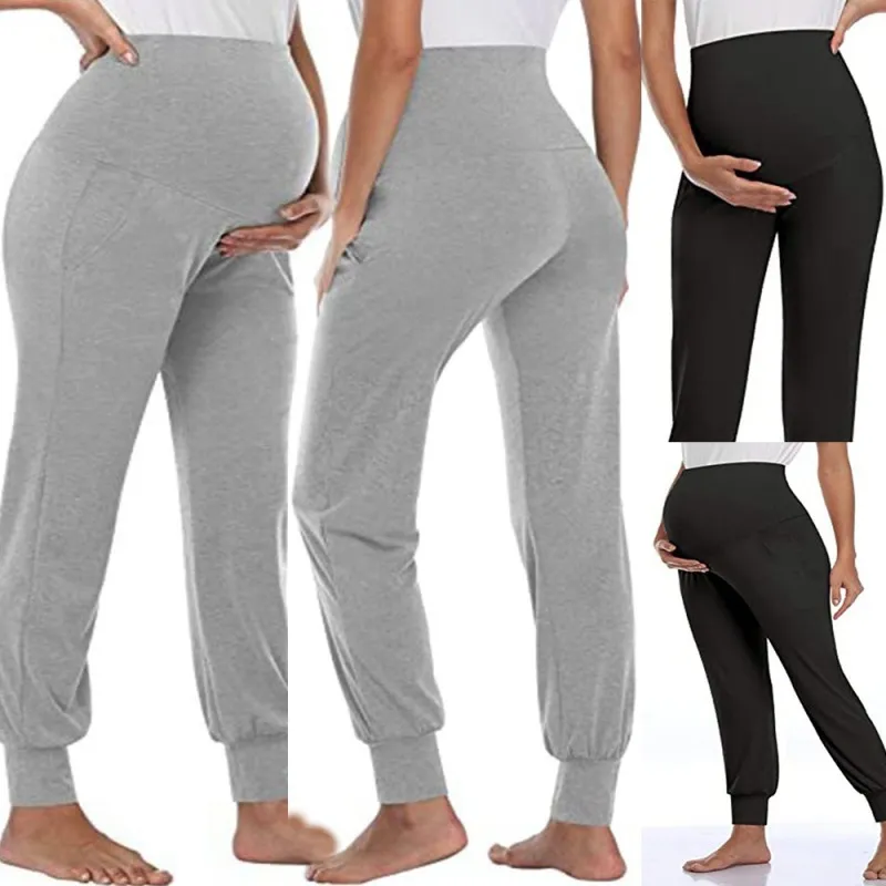 Simple Solid Color Casual Belly-Supporting Pants For Pregnant Women