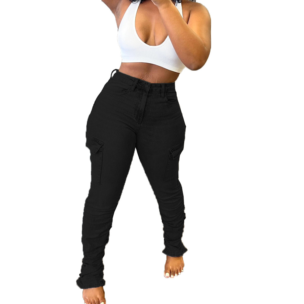 Wholesale Women Fashion Creased Low Waist High Elastic Tight
