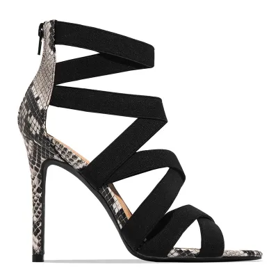 Summer Women Sexy Fashion Plus Size Snake Pattern Cross Strap High Heel Sandals