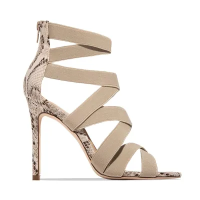Summer Women Sexy Fashion Plus Size Snake Pattern Cross Strap High Heel Sandals