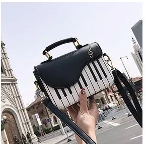 Women Fashion Colorblock Piano Print Flap Handle Crossbody Bag