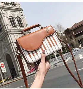 Women Fashion Colorblock Piano Print Flap Handle Crossbody Bag