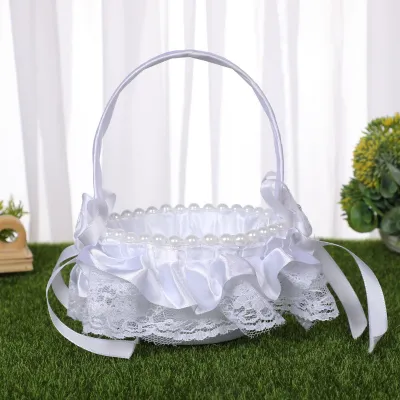 Creative Wedding Party Lace Bow Small Flower Basket Cloth Decoration