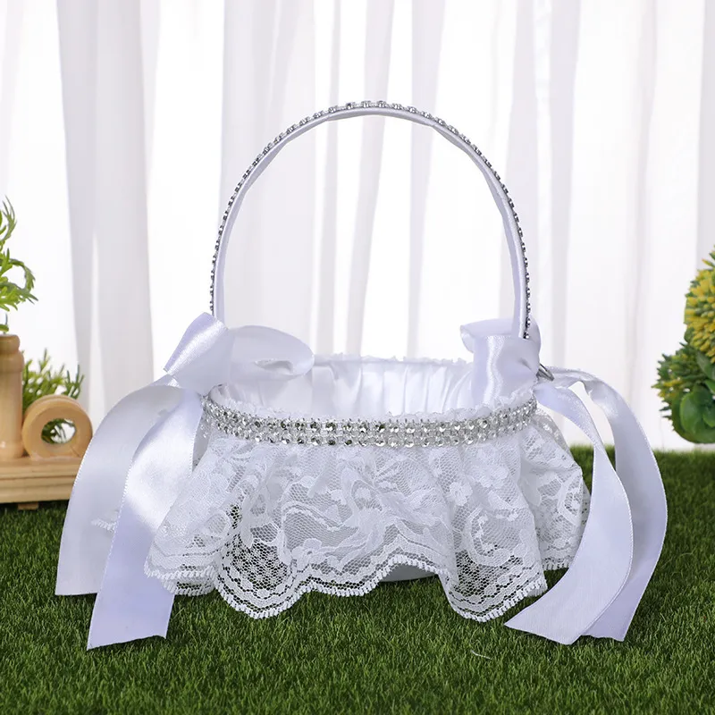 Creative Wedding Party Lace Bow Small Flower Basket Cloth Decoration