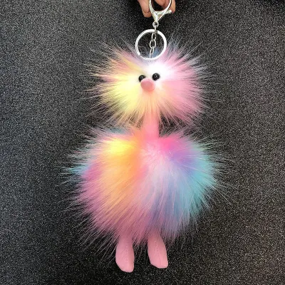 Women Cartoon Multicolor Plush Ostrich Keychain Key Ring
