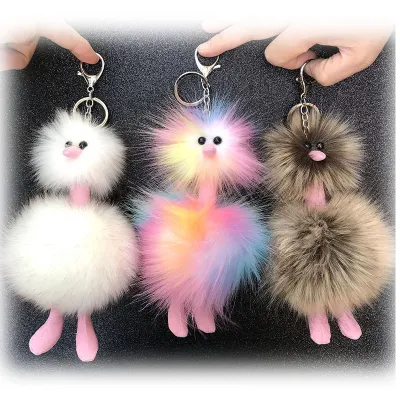 Women Cartoon Multicolor Plush Ostrich Keychain Key Ring