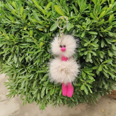 Women Cartoon Multicolor Plush Ostrich Keychain Key Ring