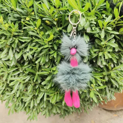 Women Cartoon Multicolor Plush Ostrich Keychain Key Ring