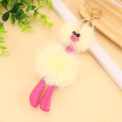 Women Cartoon Multicolor Plush Ostrich Keychain Key Ring