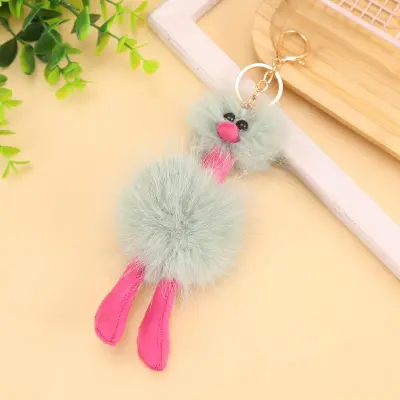Women Cartoon Multicolor Plush Ostrich Keychain Key Ring
