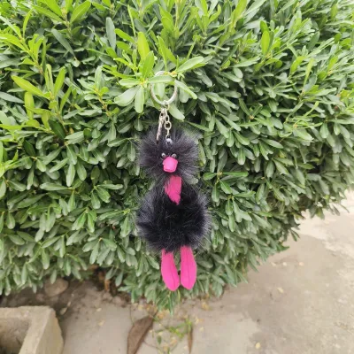 Women Cartoon Multicolor Plush Ostrich Keychain Key Ring