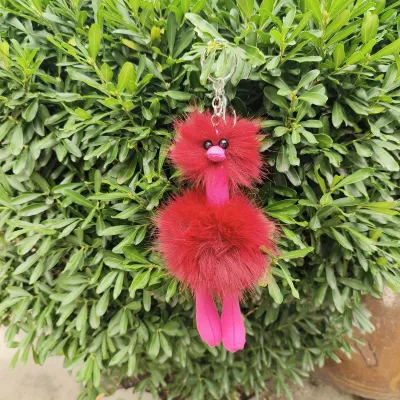 Women Cartoon Multicolor Plush Ostrich Keychain Key Ring