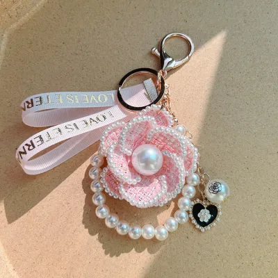 Women Fashion Creative Camellia Pearl Key Chain Pendant