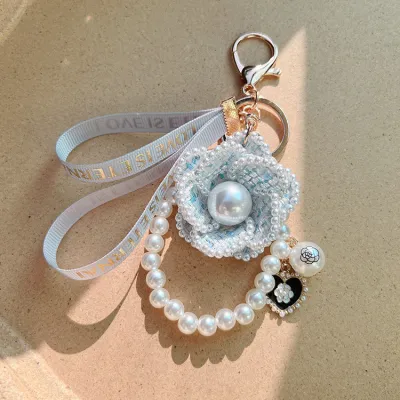 Women Fashion Creative Camellia Pearl Key Chain Pendant
