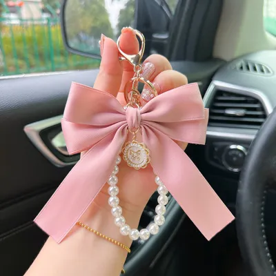 Women Fashion Creative Bow Pearl Chain Keychain Pendant