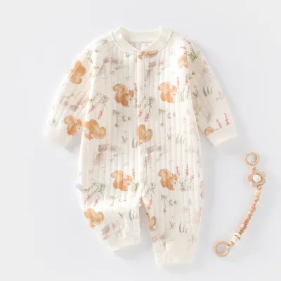 Kids Baby Boys Girls Casual Cute Cartoon Panda Floral Print Long Sleeve Round Neck Thickening Bodysuit