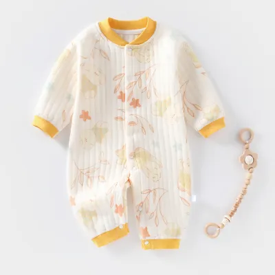 Kids Baby Boys Girls Casual Cute Cartoon Panda Floral Print Long Sleeve Round Neck Thickening Bodysuit