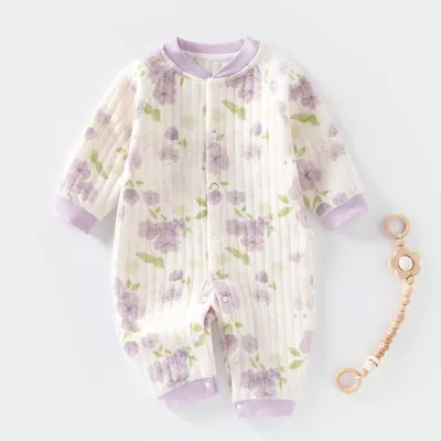 Kids Baby Boys Girls Casual Cute Cartoon Panda Floral Print Long Sleeve Round Neck Thickening Bodysuit
