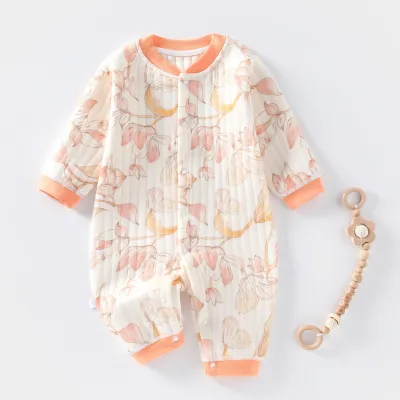 Kids Baby Boys Girls Casual Cute Cartoon Panda Floral Print Long Sleeve Round Neck Thickening Bodysuit