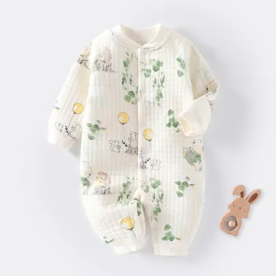 Kids Baby Boys Girls Casual Cute Cartoon Panda Floral Print Long Sleeve Round Neck Thickening Bodysuit