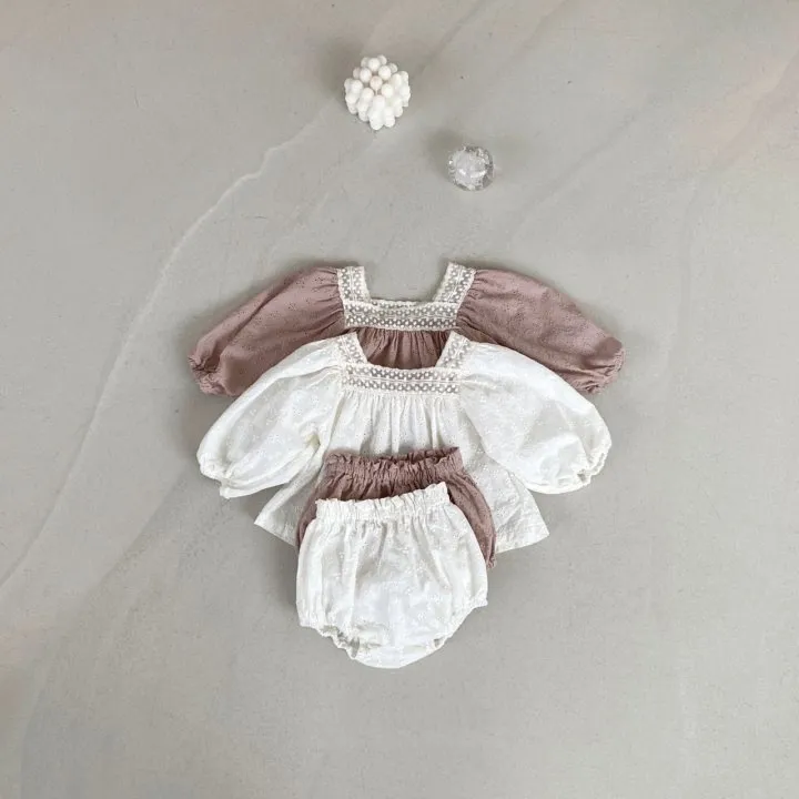Kids Baby Girls Casual Cute Tiny Flower Hollow Long Sleeve Square Neck Cotton Top Shorts Set