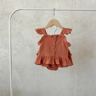 Kids Baby Girls Casual Solid Color Sleeveless Camisole Skirt Set Shorts Outfit
