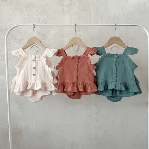 Kids Baby Girls Casual Solid Color Sleeveless Camisole Skirt Set Shorts Outfit