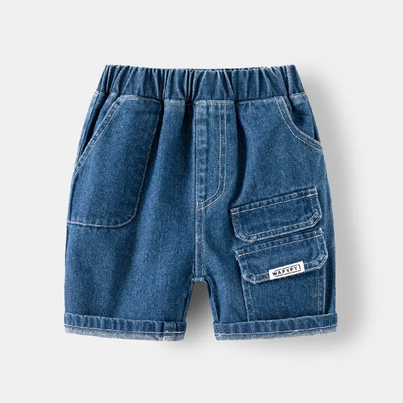 Kids Toddler Boys Fashion Casual Letter Print Mid-Waist Bermuda Denim Shorts
