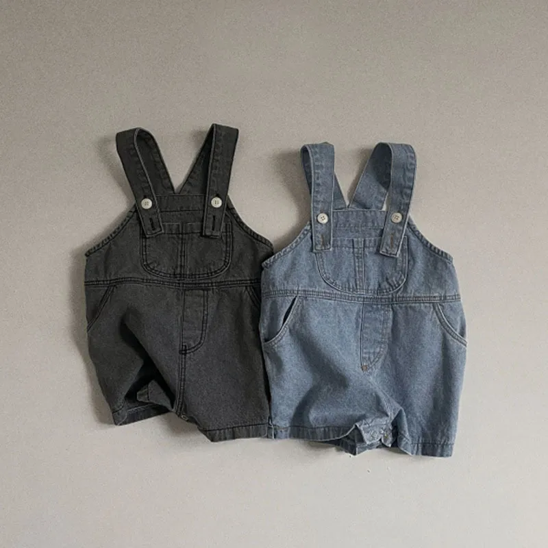 Kids Baby Boys Girls Casual Cute Basic Denim Suspender Romper Shorts