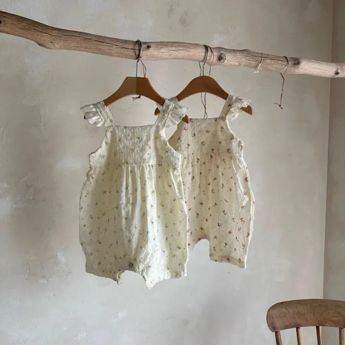 Kids Baby Girls Casual Tiny Flower Print Sleeveless Cami Bodysuit (0-3T) Pullover 100% Cotton