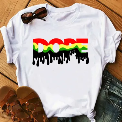 Women African Girl Head Print Round Neck Short Sleeve T-Shirt