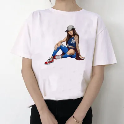 Women African Girl Head Print Round Neck Short Sleeve T-Shirt