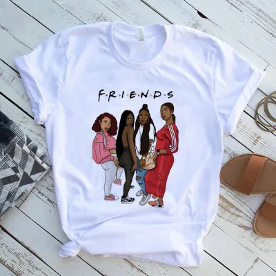 Women African Girl Head Print Round Neck Short Sleeve T-Shirt