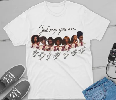 Women African Girl Head Print Round Neck Short Sleeve T-Shirt