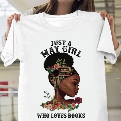 Women African Girl Head Print Round Neck Short Sleeve T-Shirt