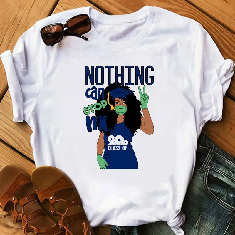 Women African Girl Head Print Round Neck Short Sleeve T-Shirt