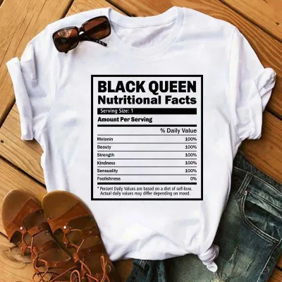Women Fashion Simple African Black Girl Print Round Neck Short Sleeve T-Shirt